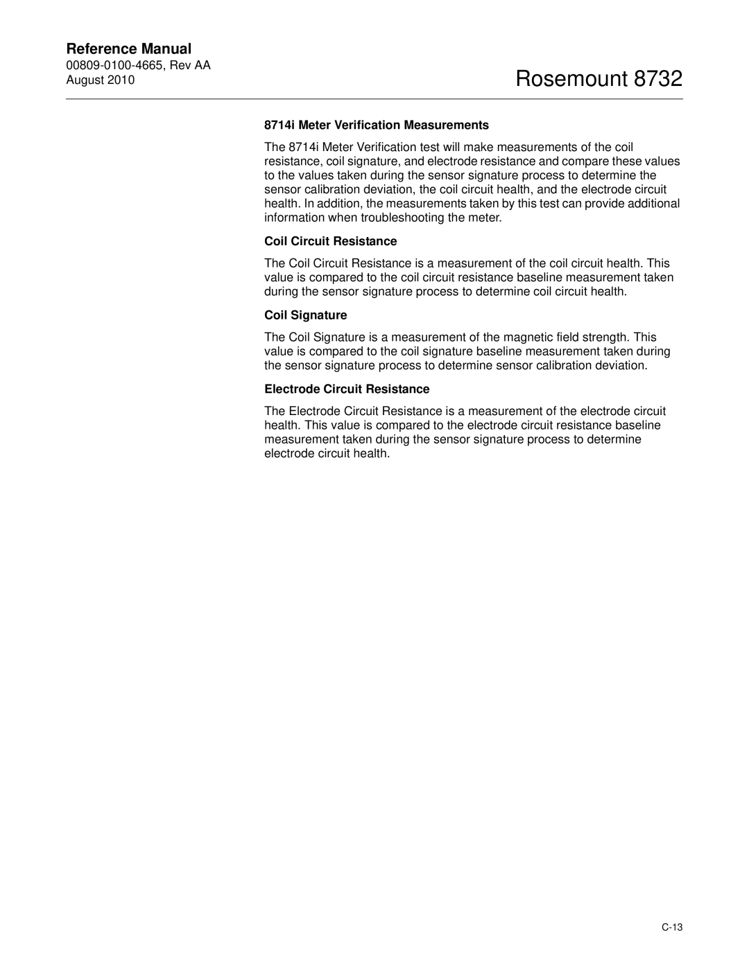 Emerson Rosemount 8732 manual 8714i Meter Verification Measurements 