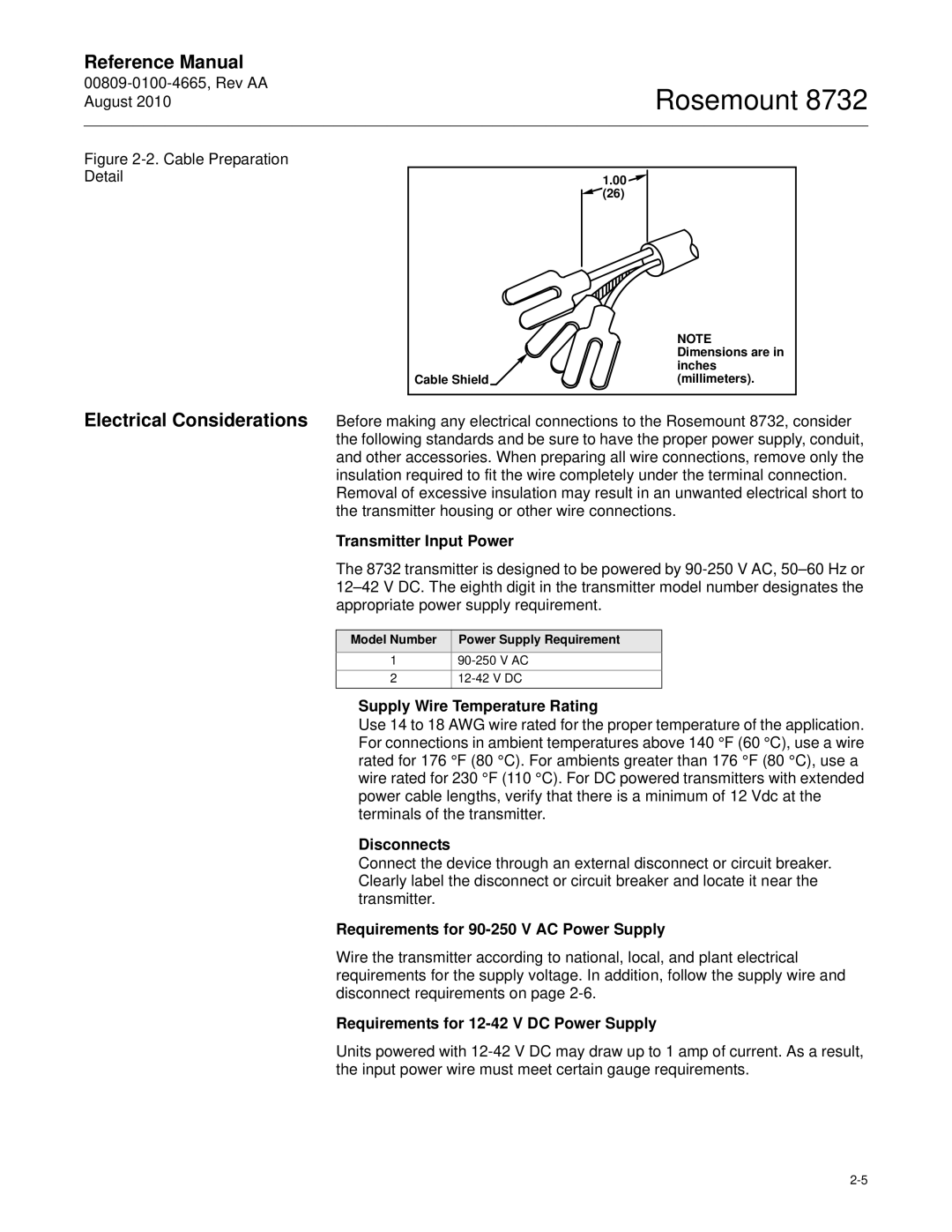 Emerson Rosemount 8732 manual Electrical Considerations 