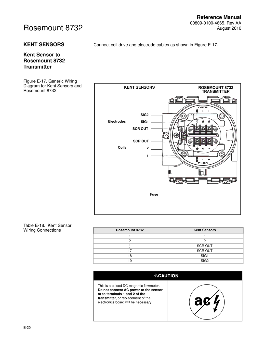 Emerson manual Kent Sensor to Rosemount 8732 Transmitter, Kent Sensors Rosemount Transmitter 