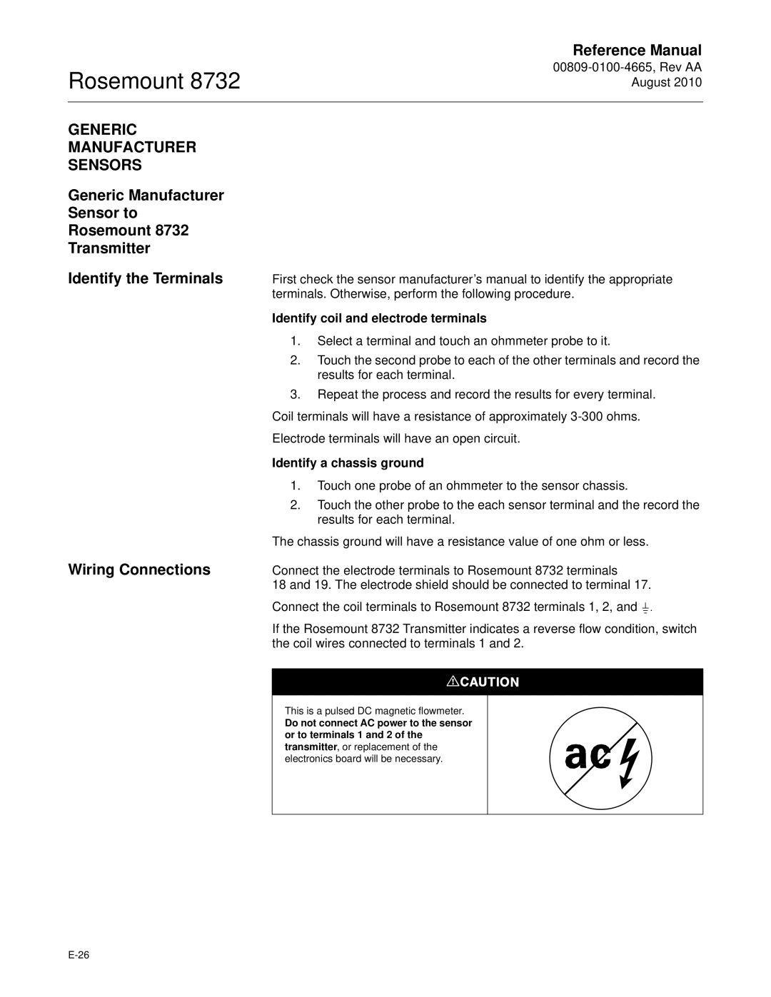 Emerson Rosemount 8732 Generic Manufacturer Sensors, Identify coil and electrode terminals, Identify a chassis ground 