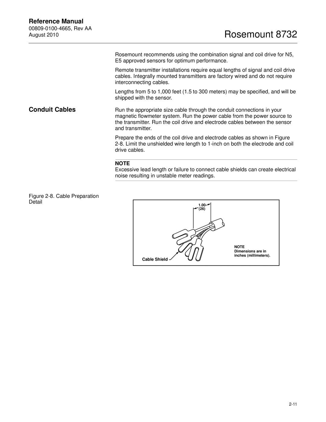 Emerson Rosemount 8732 manual Conduit Cables, Cable Shield 