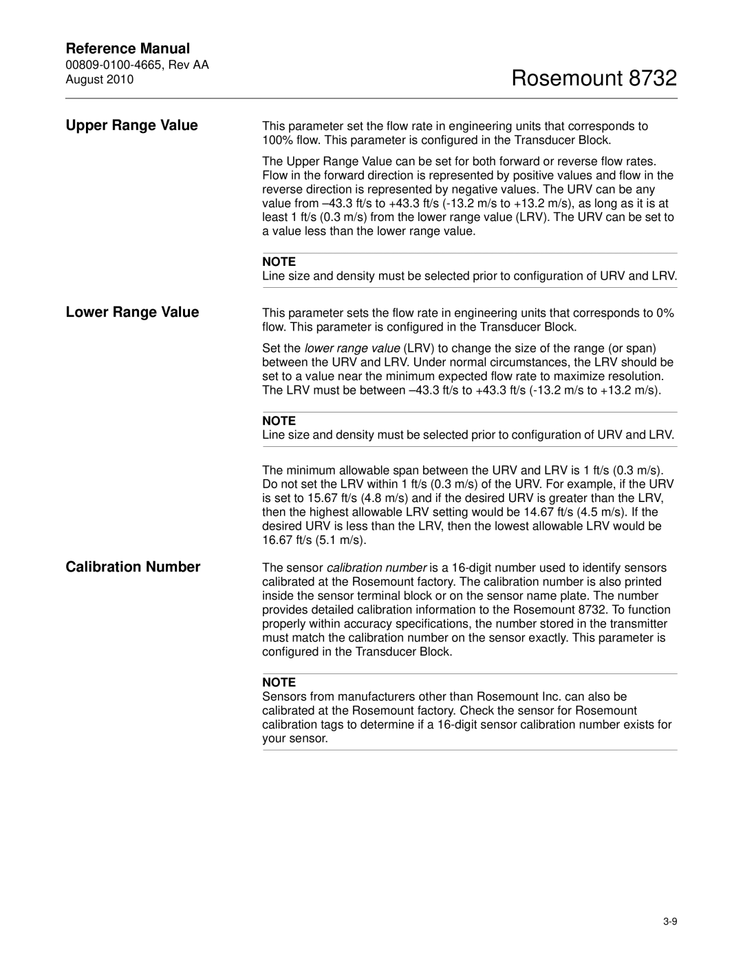Emerson Rosemount 8732 manual Upper Range Value Lower Range Value Calibration Number 
