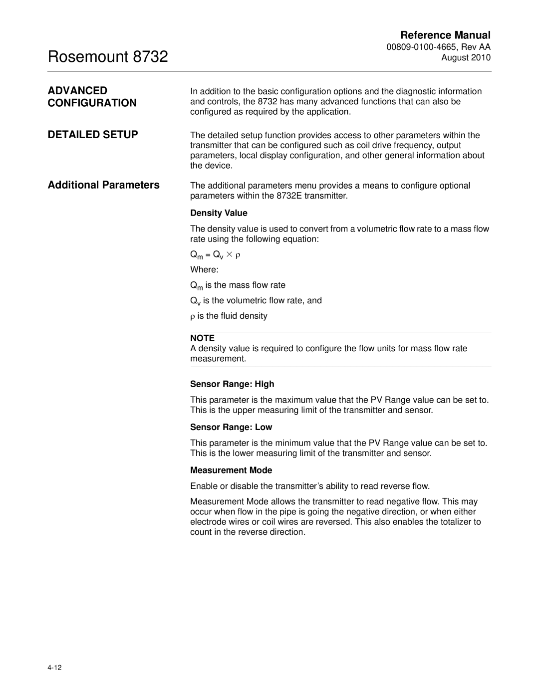 Emerson Rosemount 8732 manual Advanced Configuration Detailed Setup, Additional Parameters 