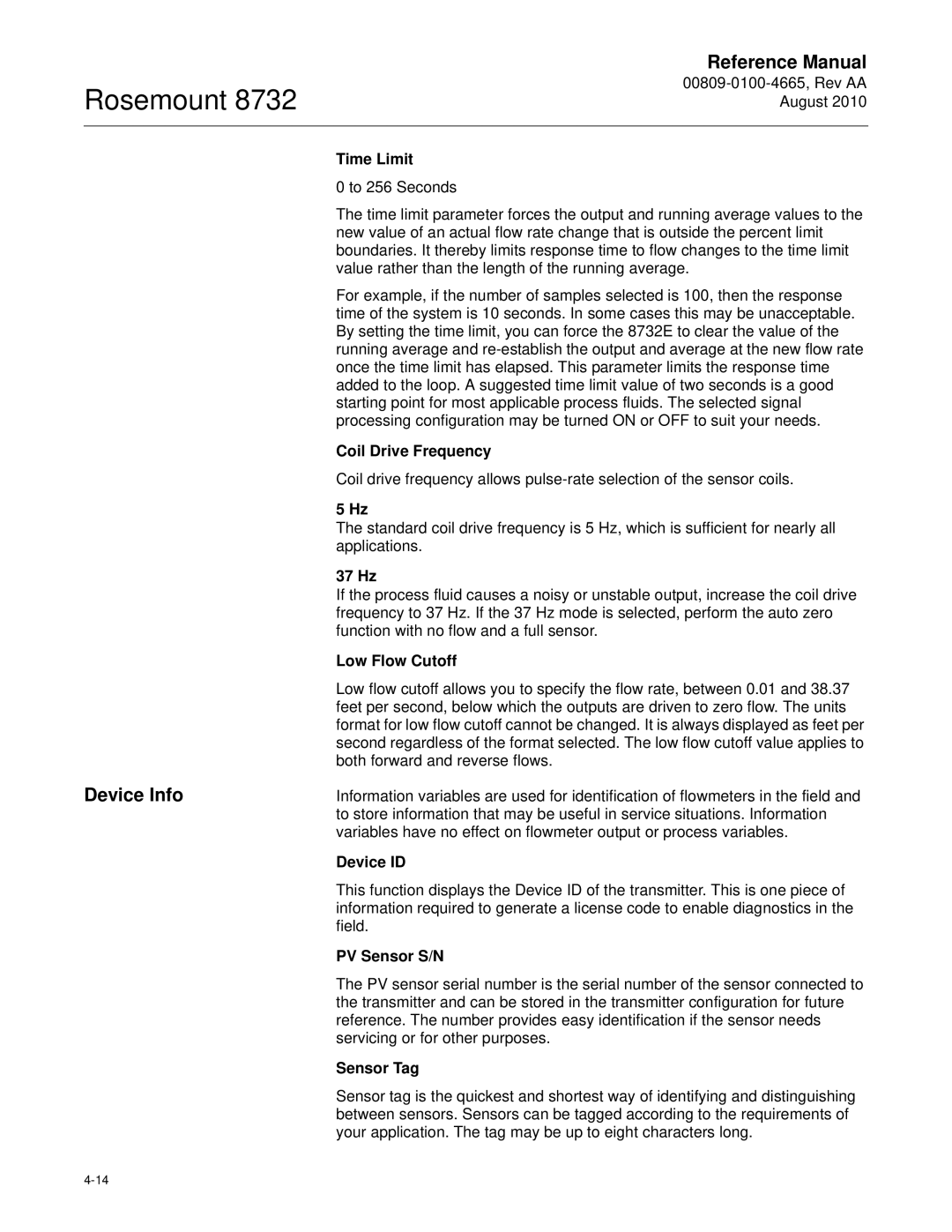 Emerson Rosemount 8732 manual Device Info 