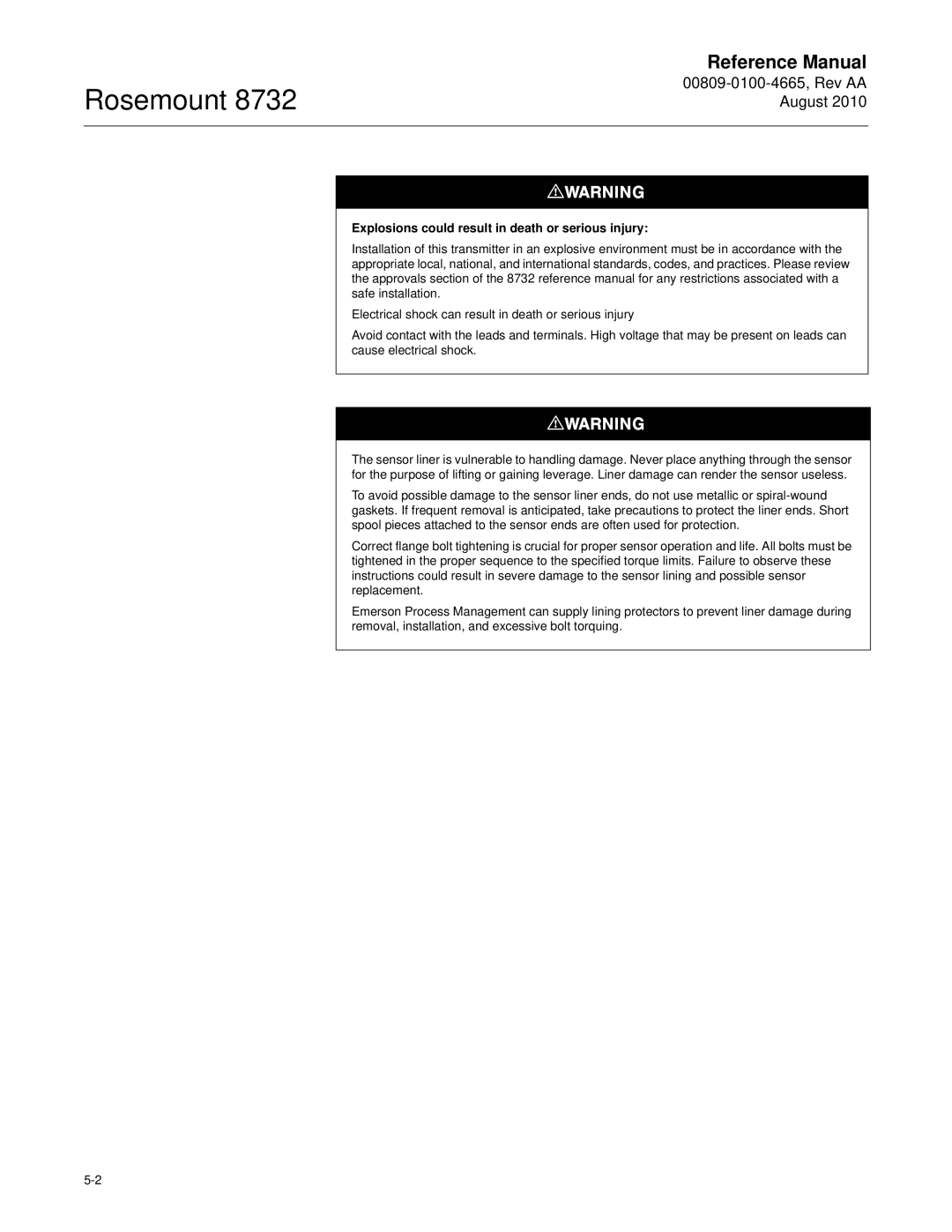 Emerson Rosemount 8732 manual Explosions could result in death or serious injury 