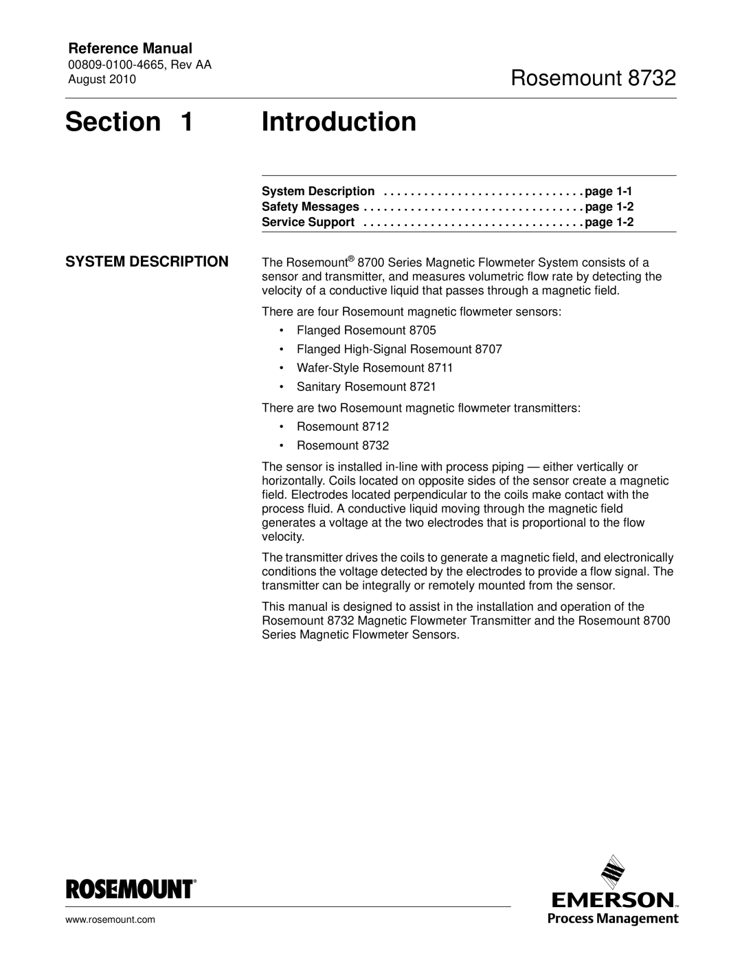 Emerson Rosemount 8732 manual Section Introduction, System Description 