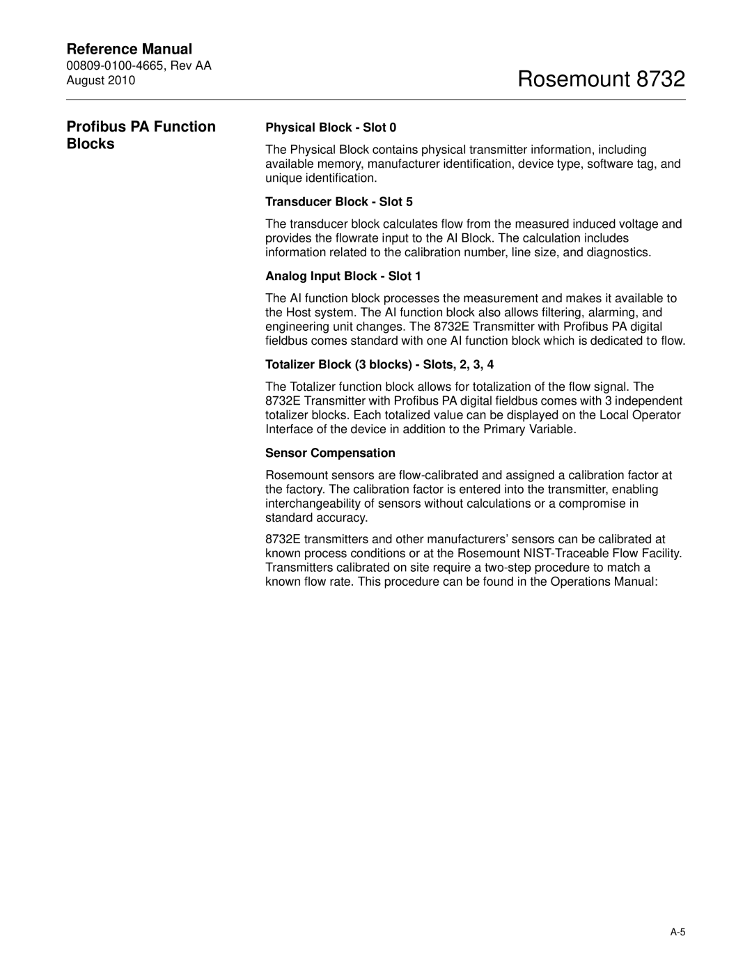 Emerson Rosemount 8732 manual Profibus PA Function Blocks 