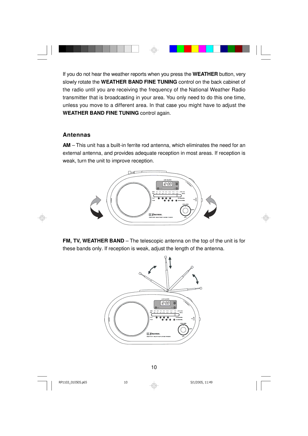 Emerson RP1103 owner manual Antennas 