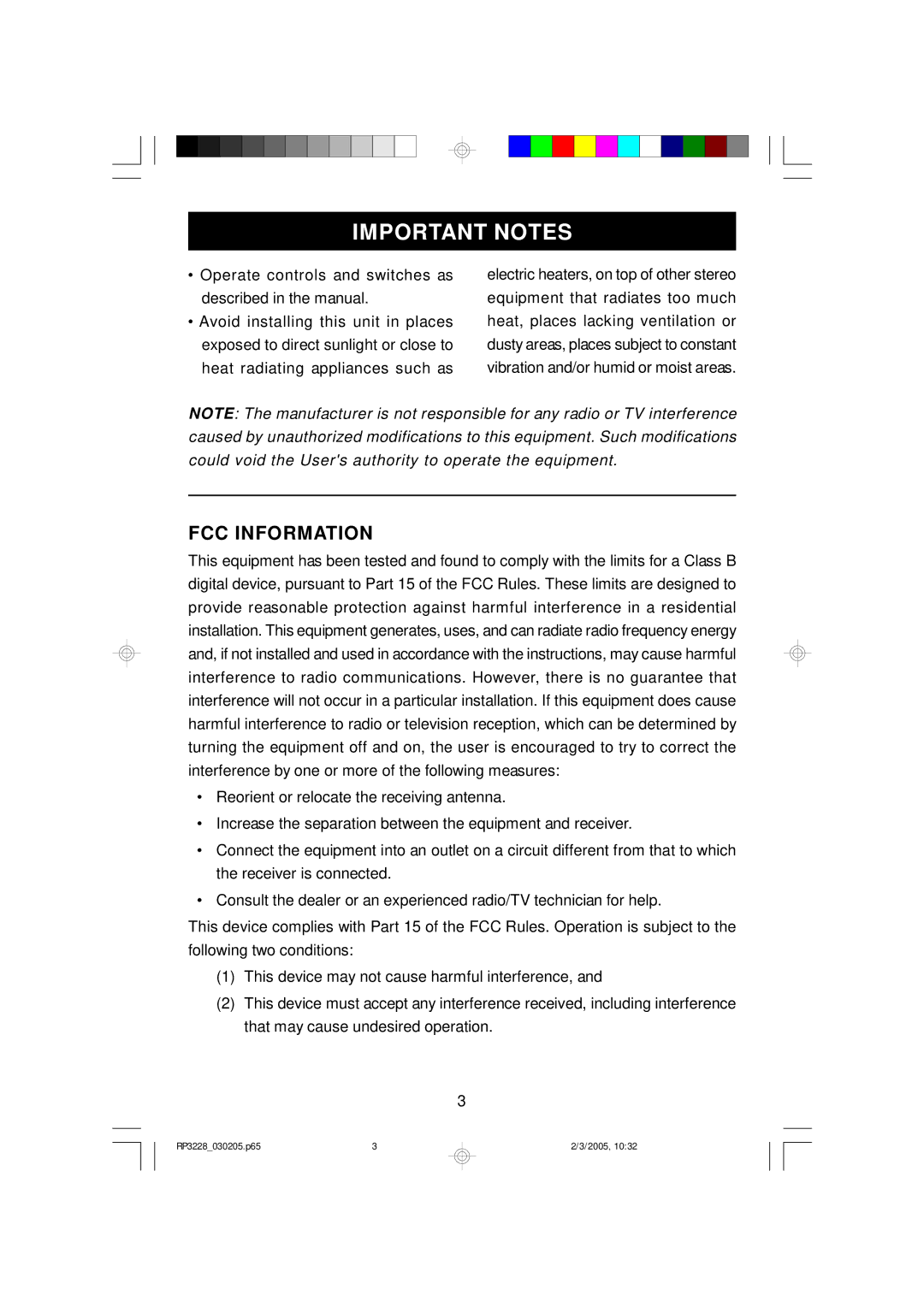 Emerson RP3228SL owner manual Important Notes, FCC Information 