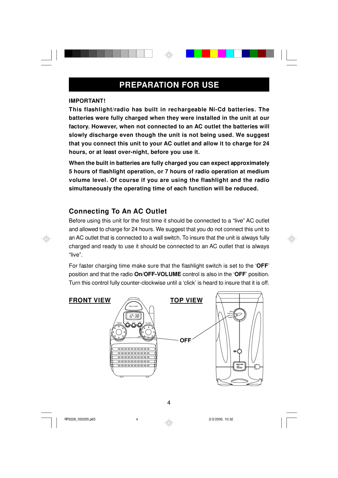 Emerson RP3228SL owner manual Preparation for USE, Connecting To An AC Outlet 