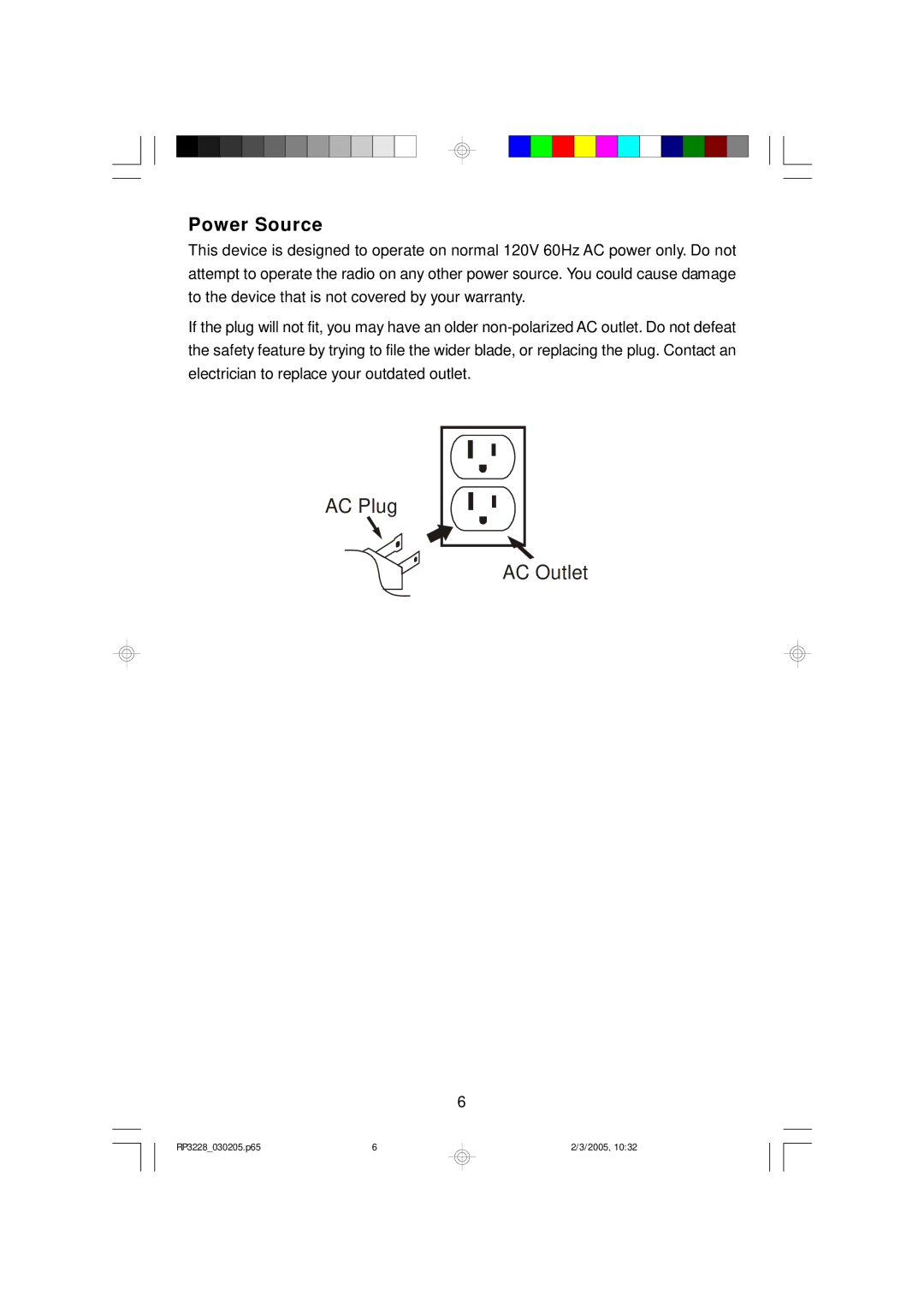 Emerson RP3228SL owner manual Power Source 