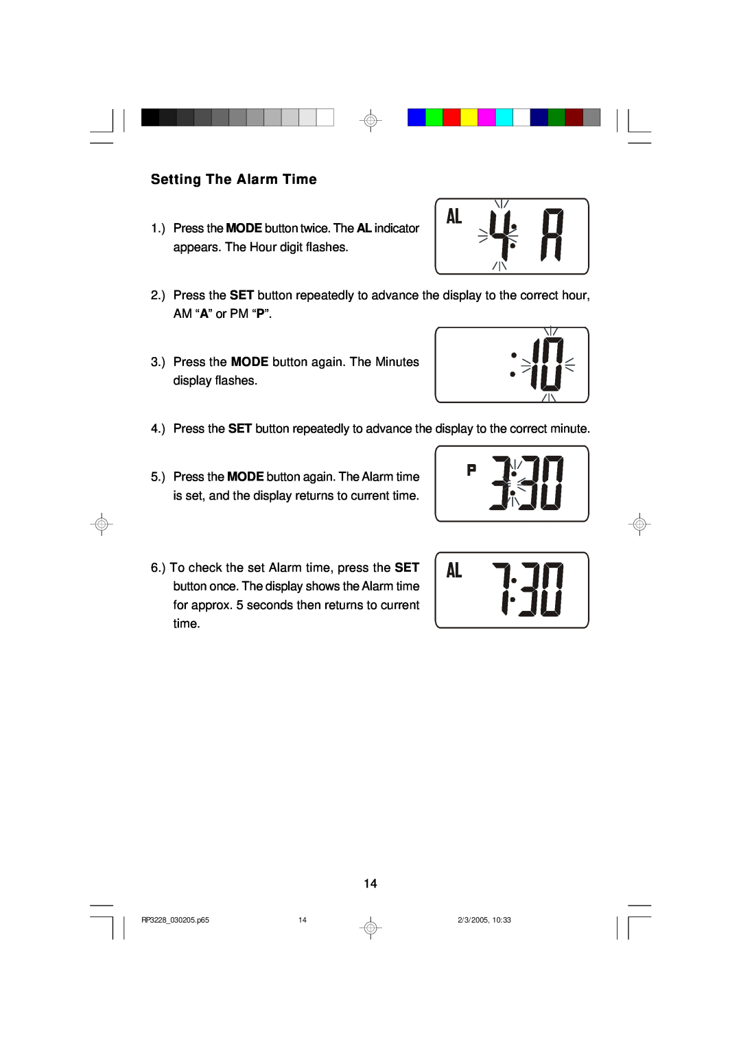 Emerson RP3228SL owner manual Setting The Alarm Time 