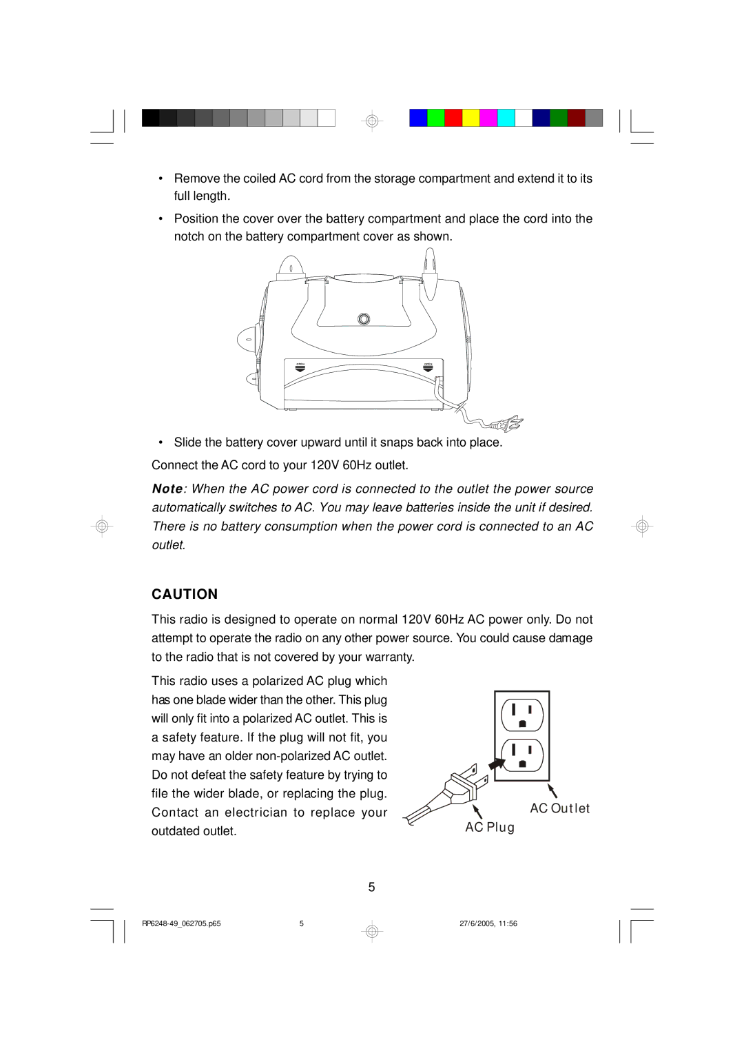 Emerson RP6249, RP6248 owner manual AC Outlet AC Plug 