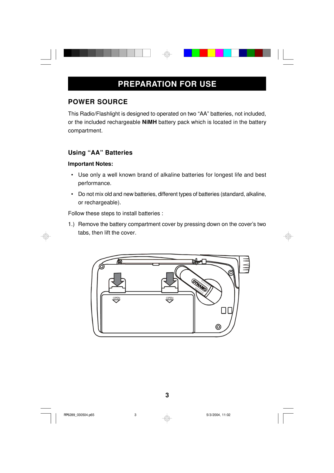 Emerson RP6289 owner manual Preparation for USE, Using AA Batteries, Important Notes 