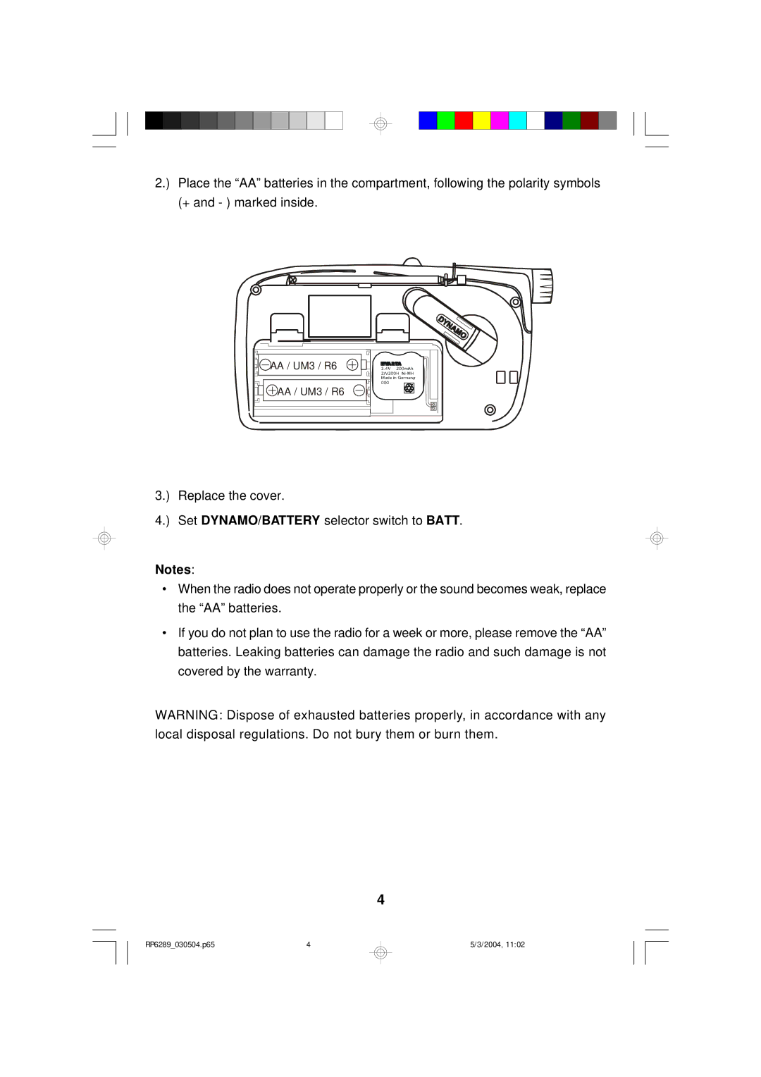 Emerson RP6289 owner manual AA / UM3 / R6 