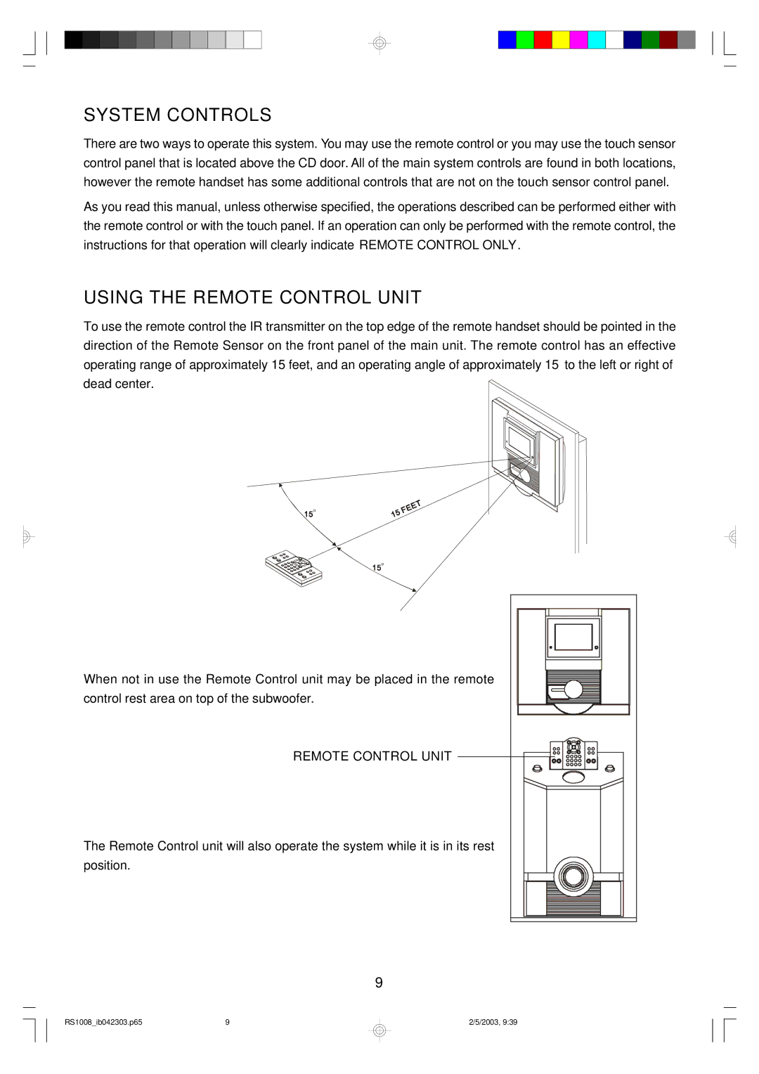 Emerson RS1008 owner manual System Controls, Using the Remote Control Unit 