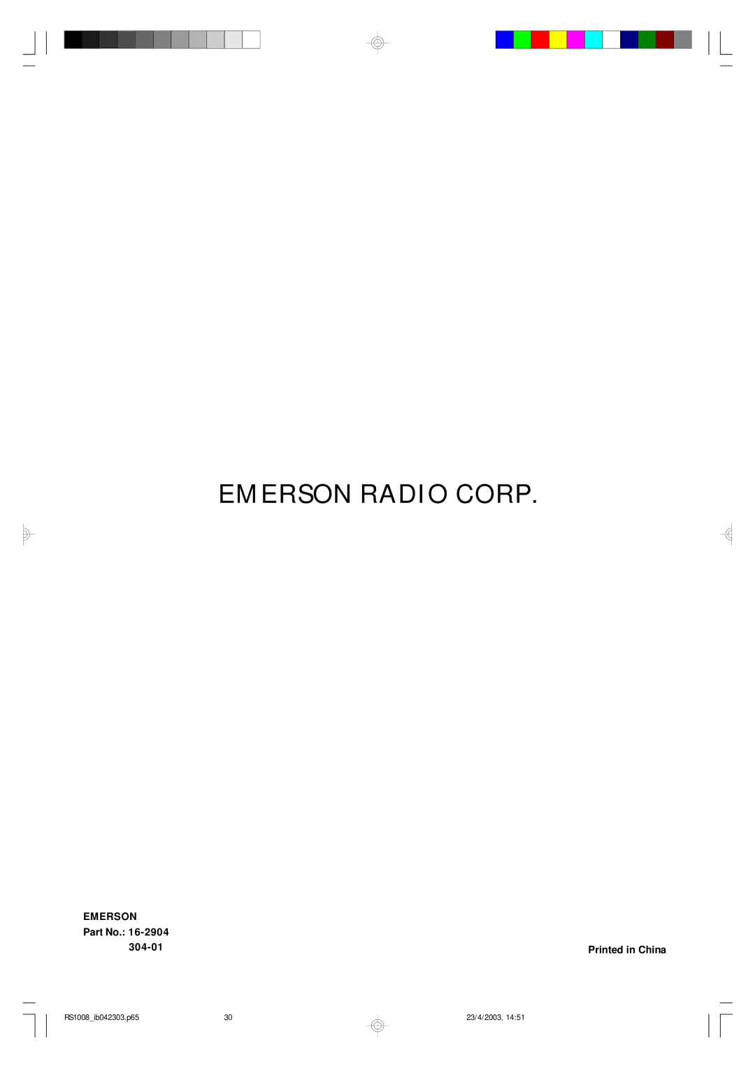 Emerson RS1008 owner manual Emerson Radio Corp 