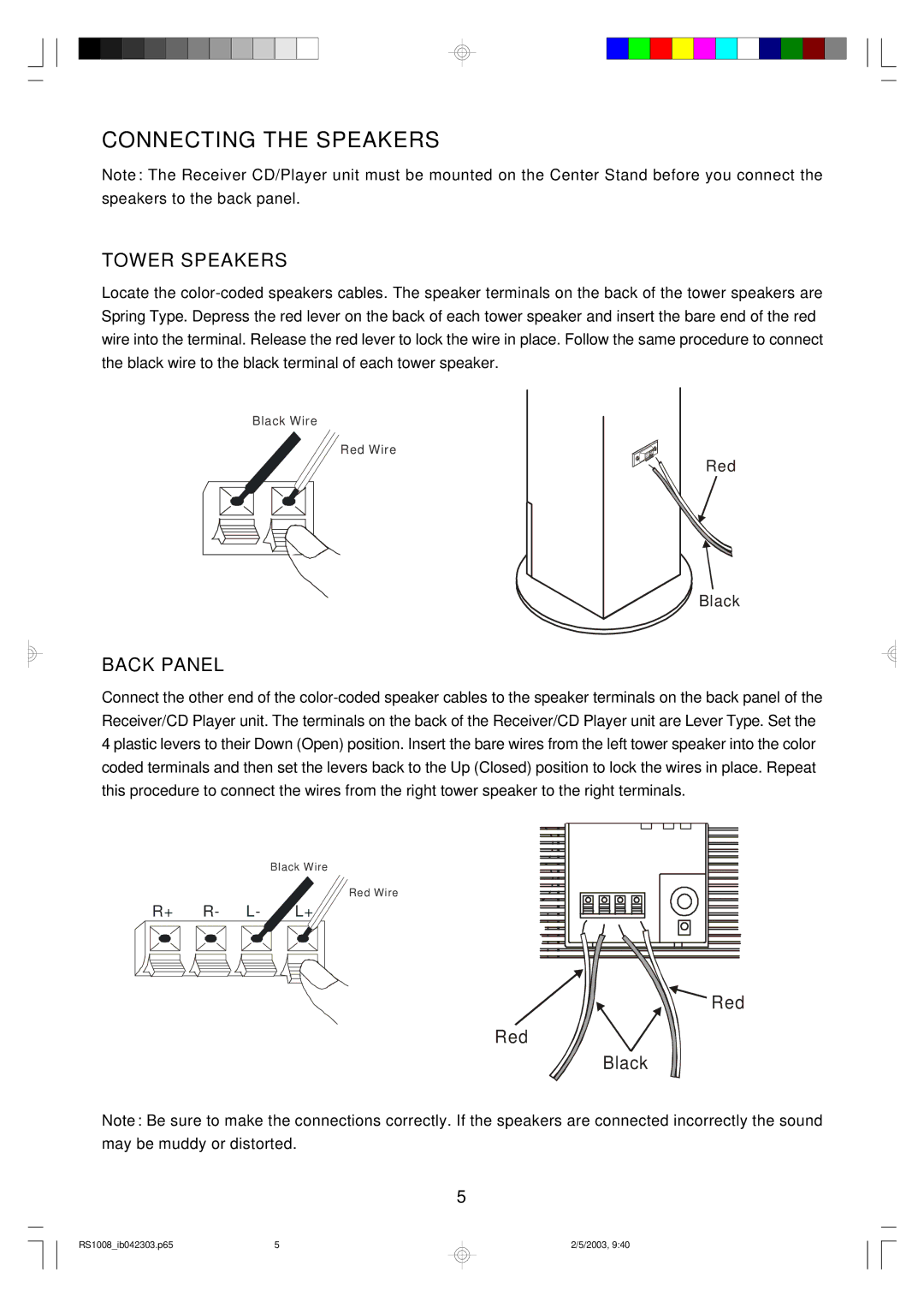 Emerson RS1008 owner manual Connecting the Speakers, Tower Speakers, Back Panel 