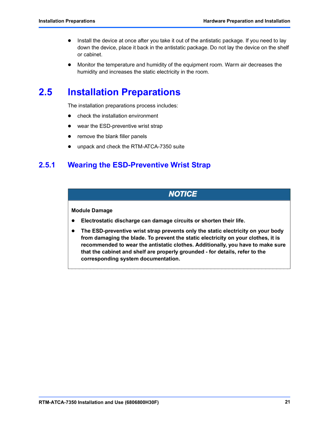 Emerson RTM-ATCA-7350 manual Installation Preparations, Wearing the ESD-Preventive Wrist Strap 