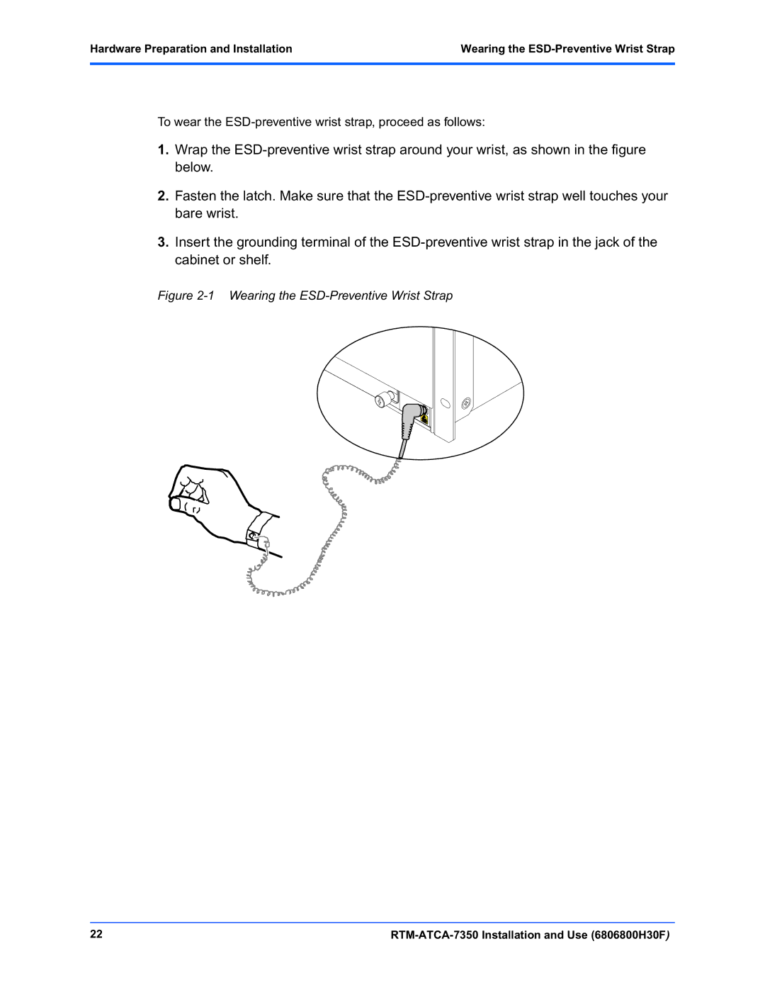 Emerson RTM-ATCA-7350 manual Wearing the ESD-Preventive Wrist Strap 