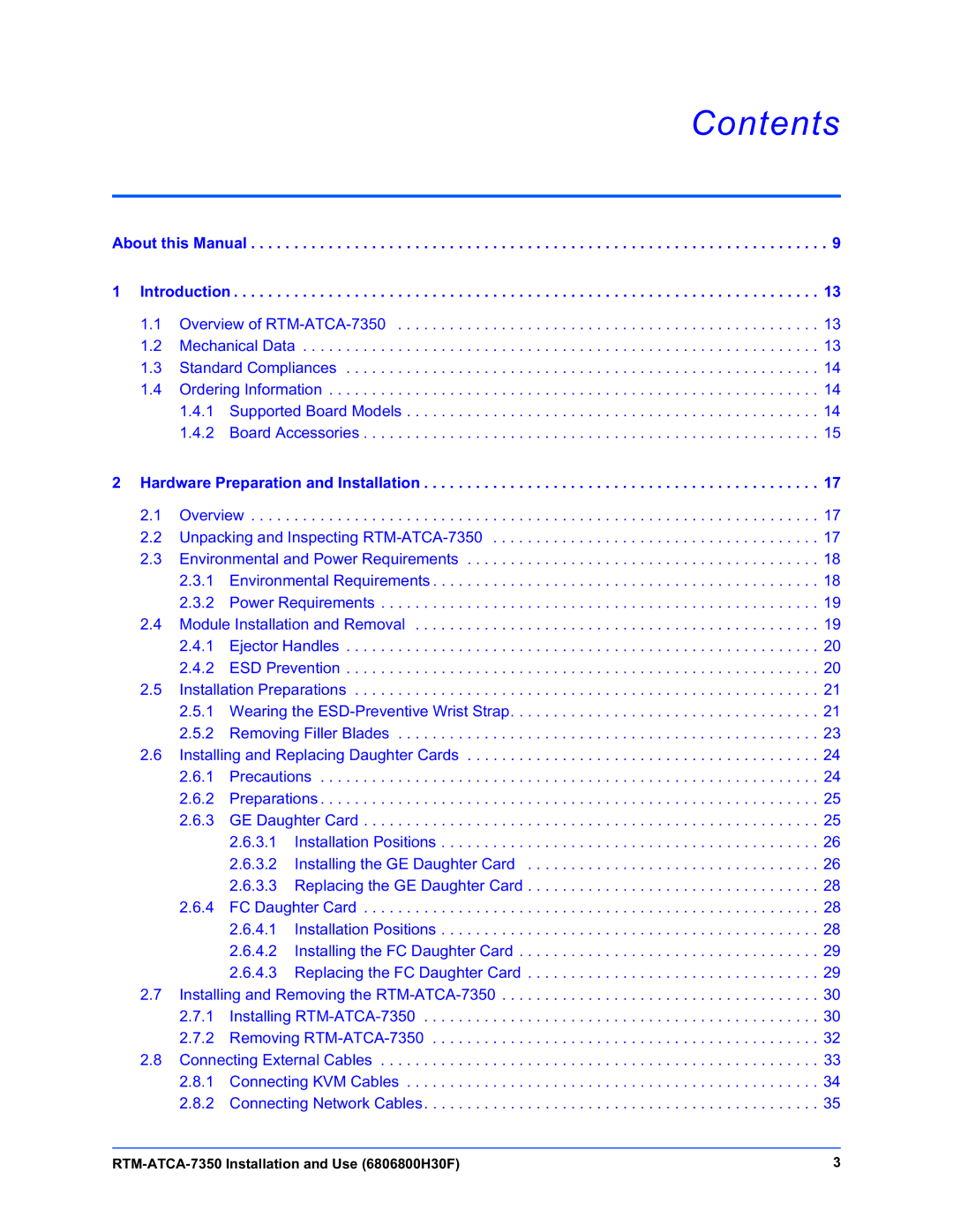 Emerson RTM-ATCA-7350 manual Contents 