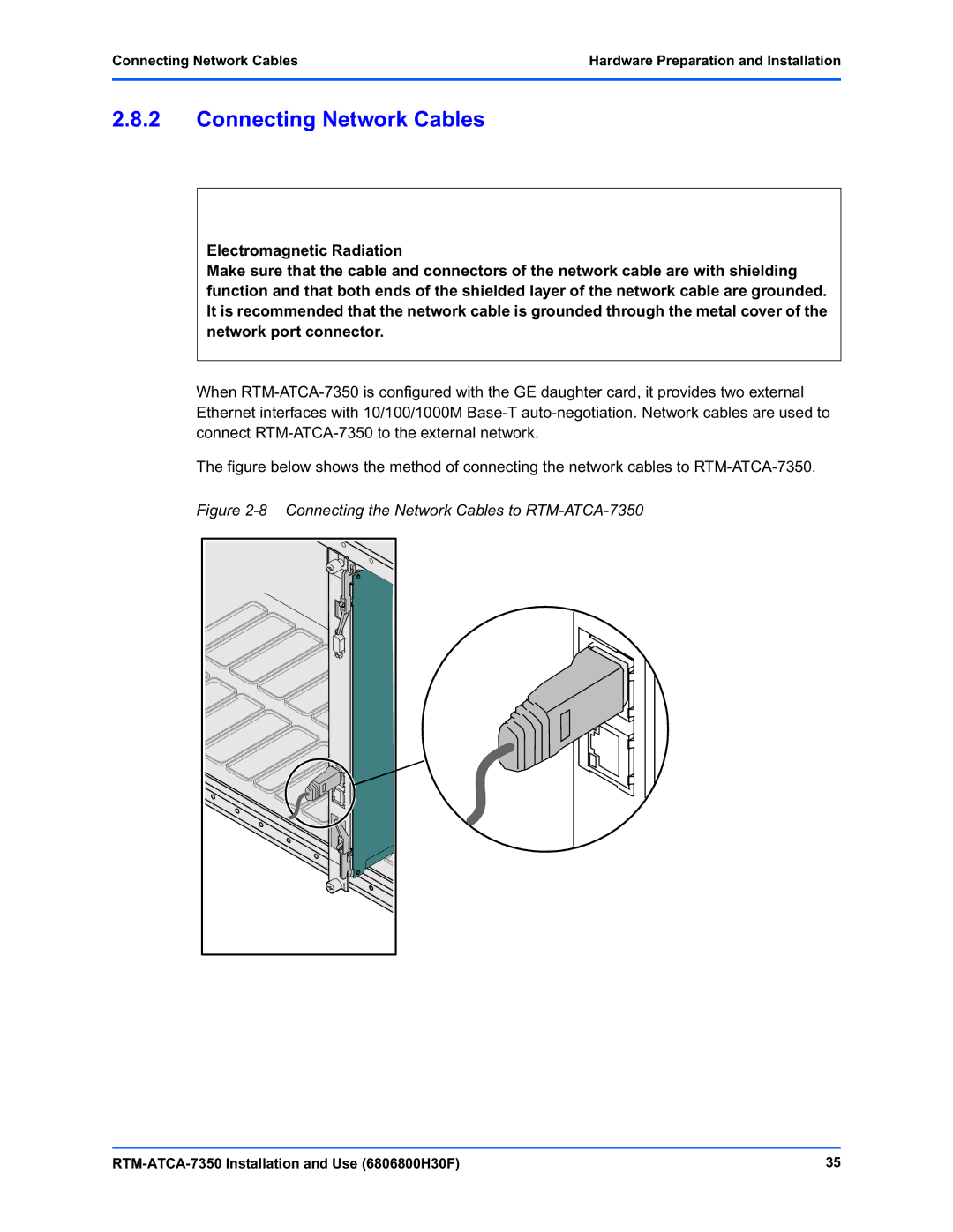 Emerson manual Connecting Network Cables, Connecting the Network Cables to RTM-ATCA-7350 