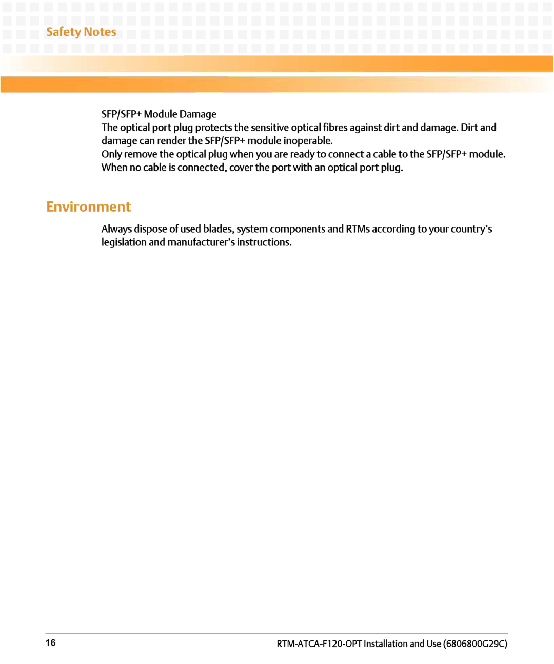 Emerson RTM-ATCA-F120-OPT manual Environment 