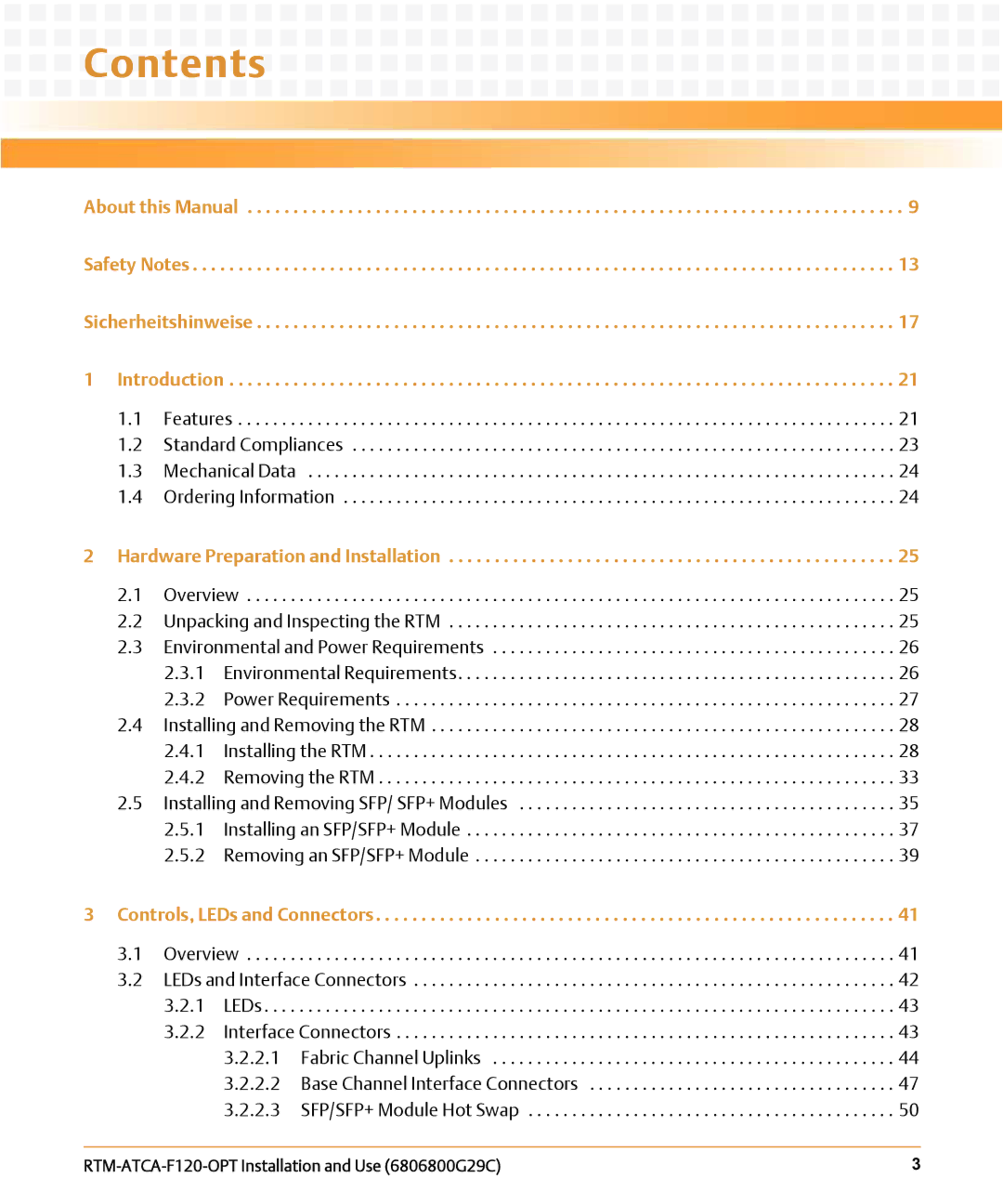 Emerson RTM-ATCA-F120-OPT manual Contents 