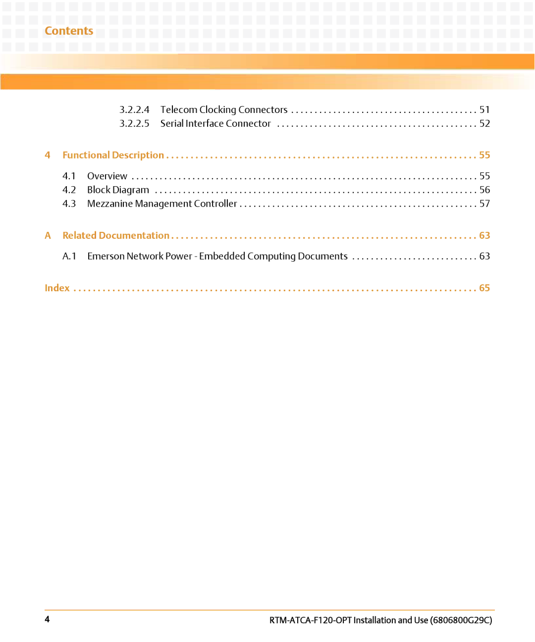 Emerson RTM-ATCA-F120-OPT manual Contents 