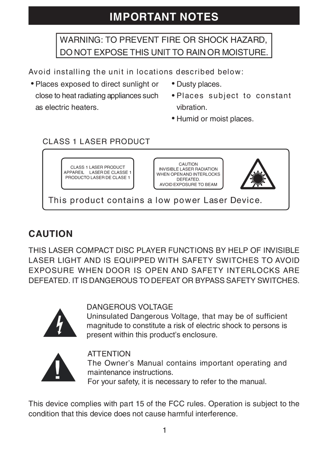 Emerson SB110A, SB111 owner manual Important Notes 