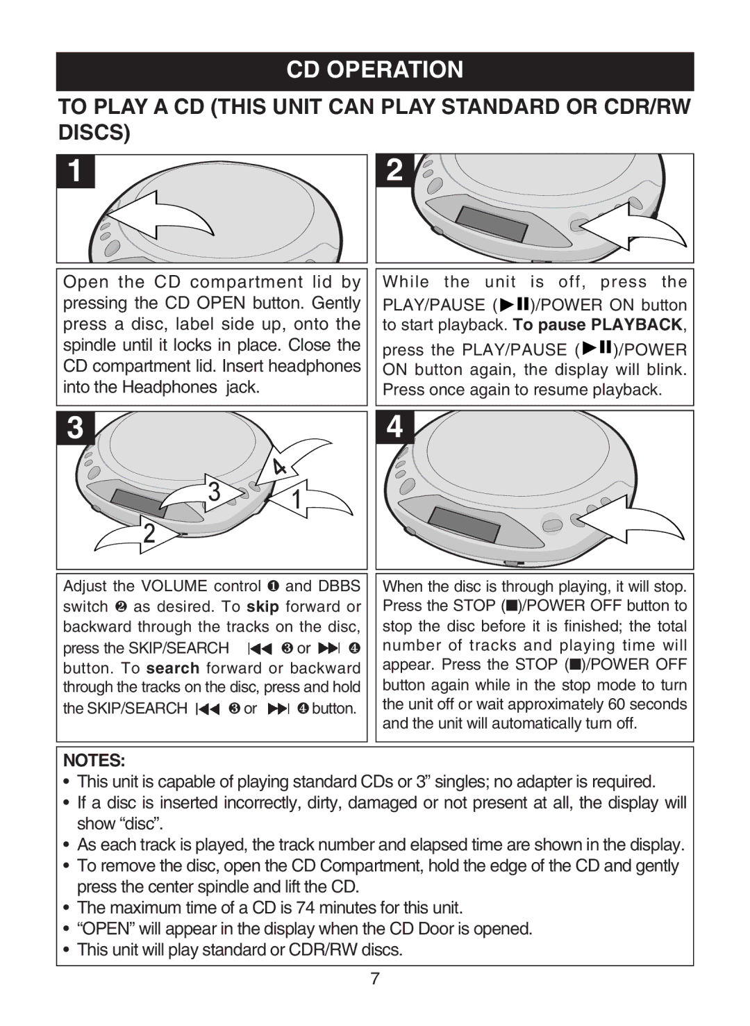 Emerson SB110A, SB111 owner manual CD Operation, To Play a CD this Unit can Play Standard or CDR/RW Discs 