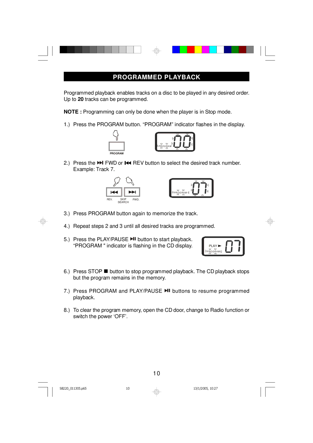 Emerson SB220 owner manual Programmed Playback 