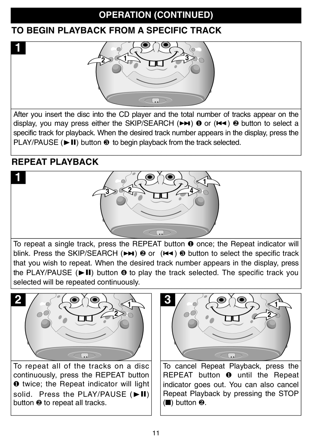 Emerson SB225 owner manual To Begin Playback from a Specific Track, Repeat Playback 