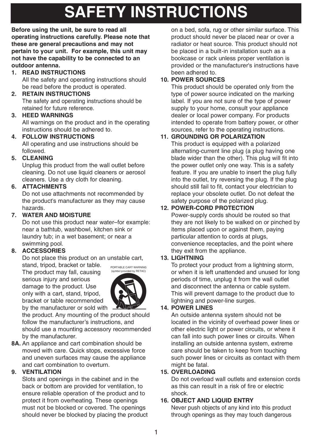 Emerson SB225 owner manual Safety Instructions 