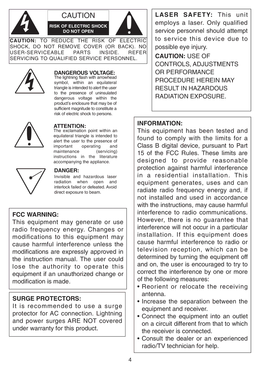 Emerson SB225 owner manual FCC Warning Surge Protectors 