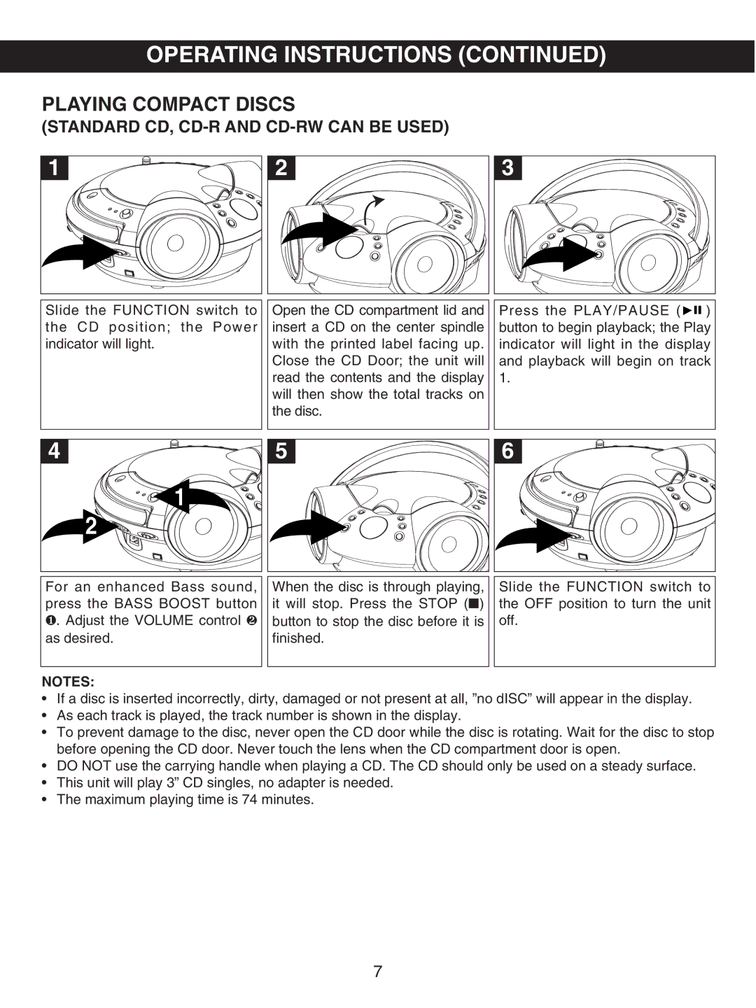 Emerson SB231, SB230 owner manual Playing Compact Discs, Standard CD, CD-R and CD-RW can be Used 