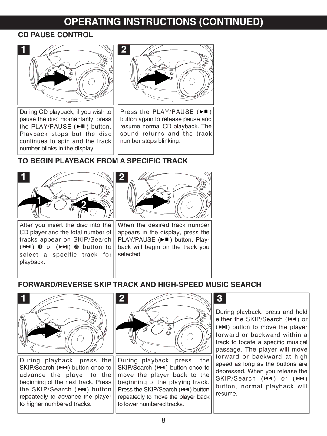 Emerson SB230, SB231 owner manual CD Pause Control, To Begin Playback from a Specific Track 