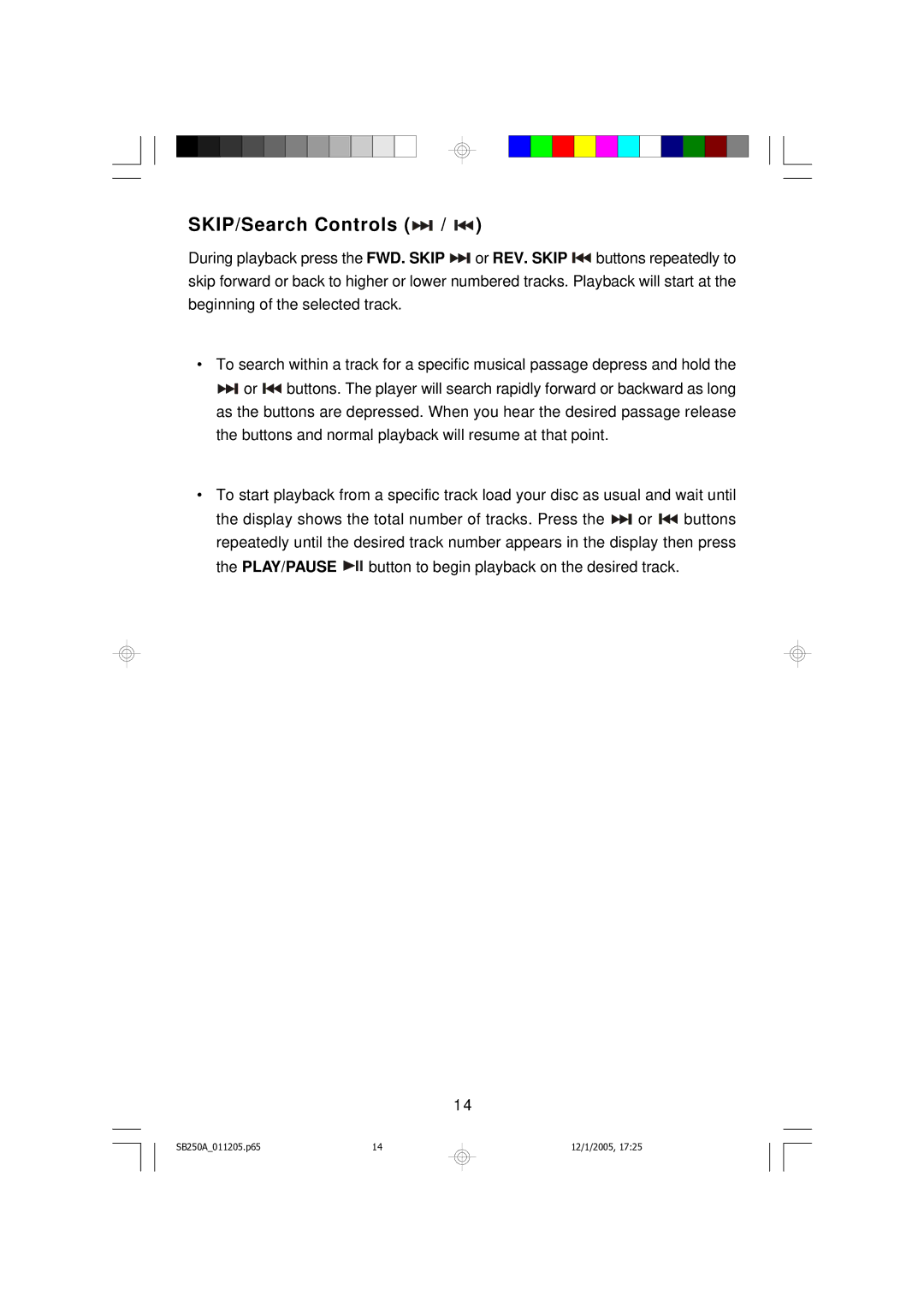 Emerson SB250A manual SKIP/Search Controls 