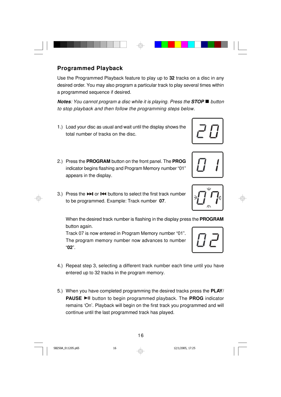 Emerson SB250A manual Programmed Playback 