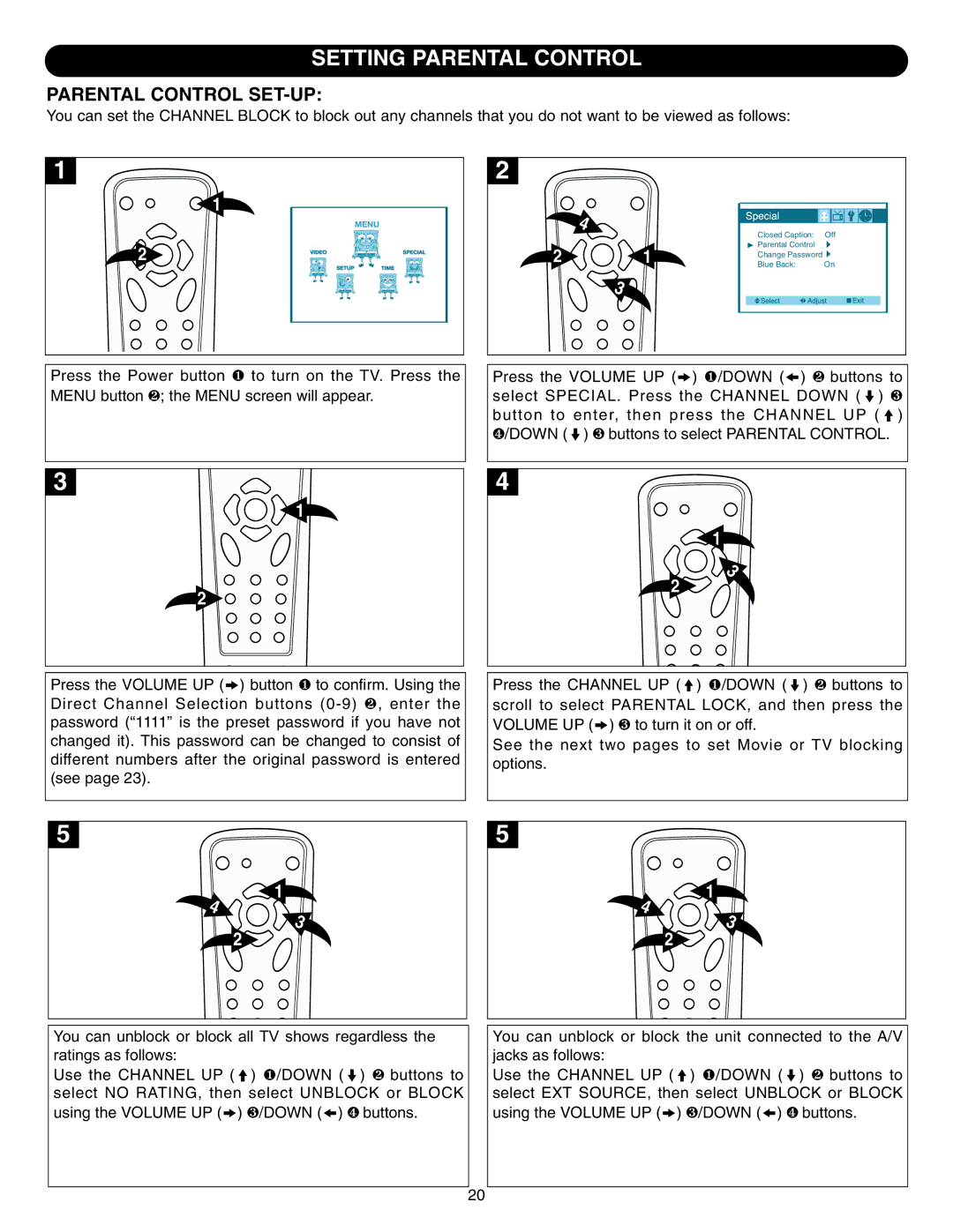 Emerson SB315 manual Setting Parental Control, Parental Control SET-UP 