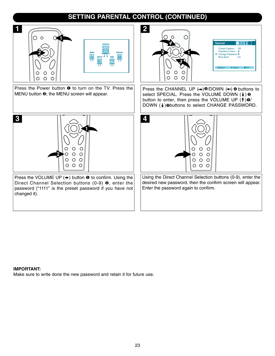 Emerson SB315 manual Setting Parental Control 