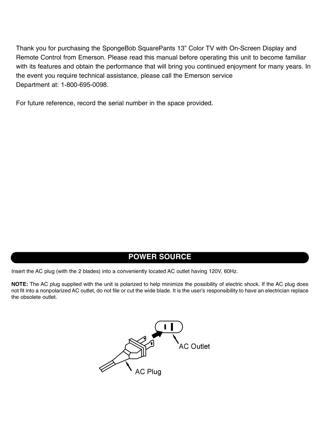 Emerson SB315 manual Power Source 