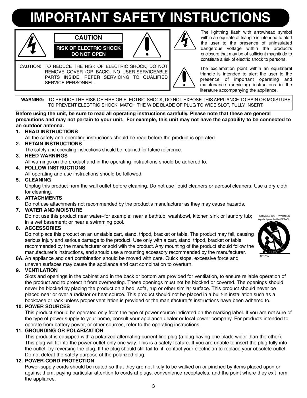 Emerson SB315 manual Read Instructions, Retain Instructions, Heed Warnings, Follow Instructions, Cleaning, Attachments 