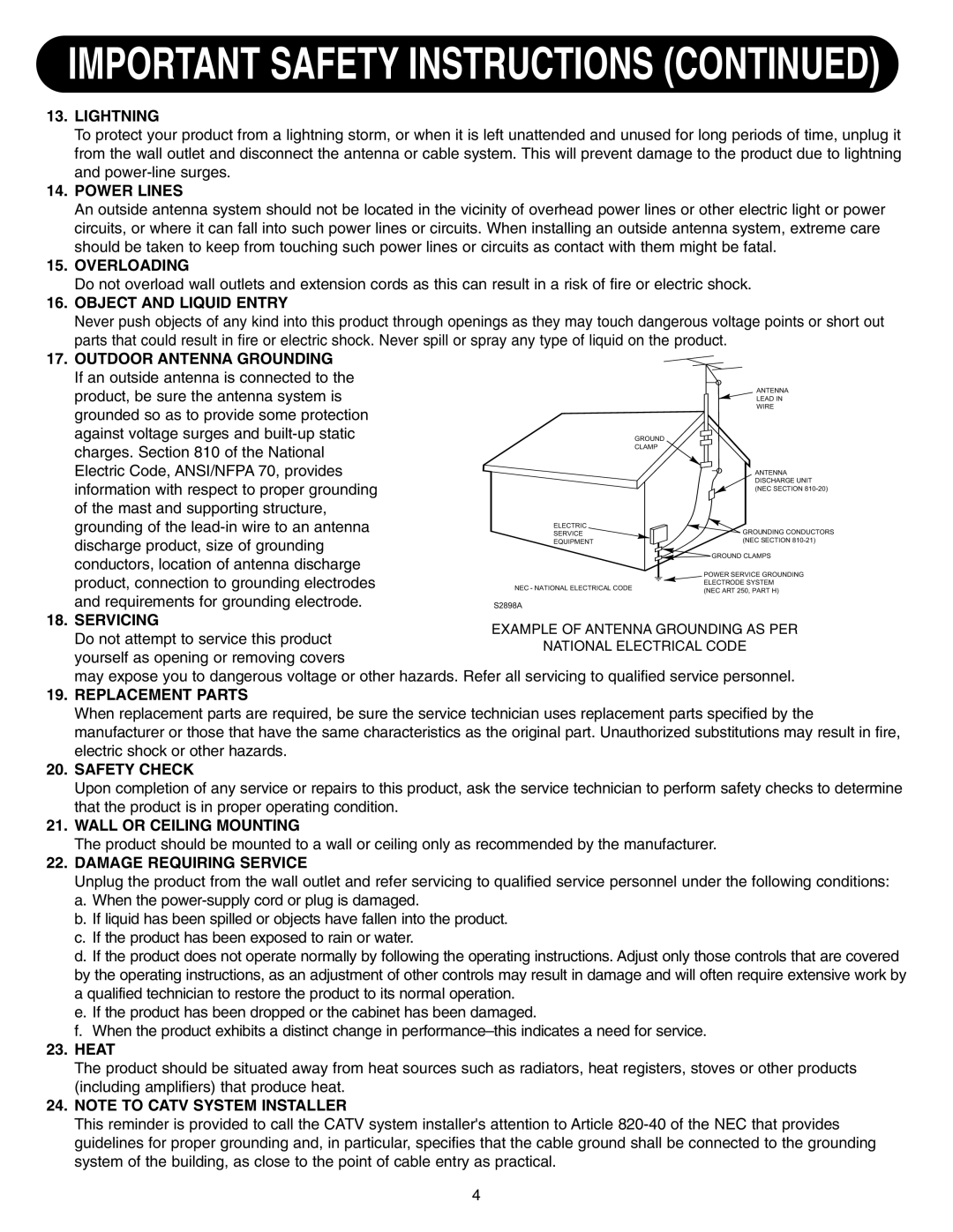 Emerson SB315 manual Important Safety Instructions Continued 