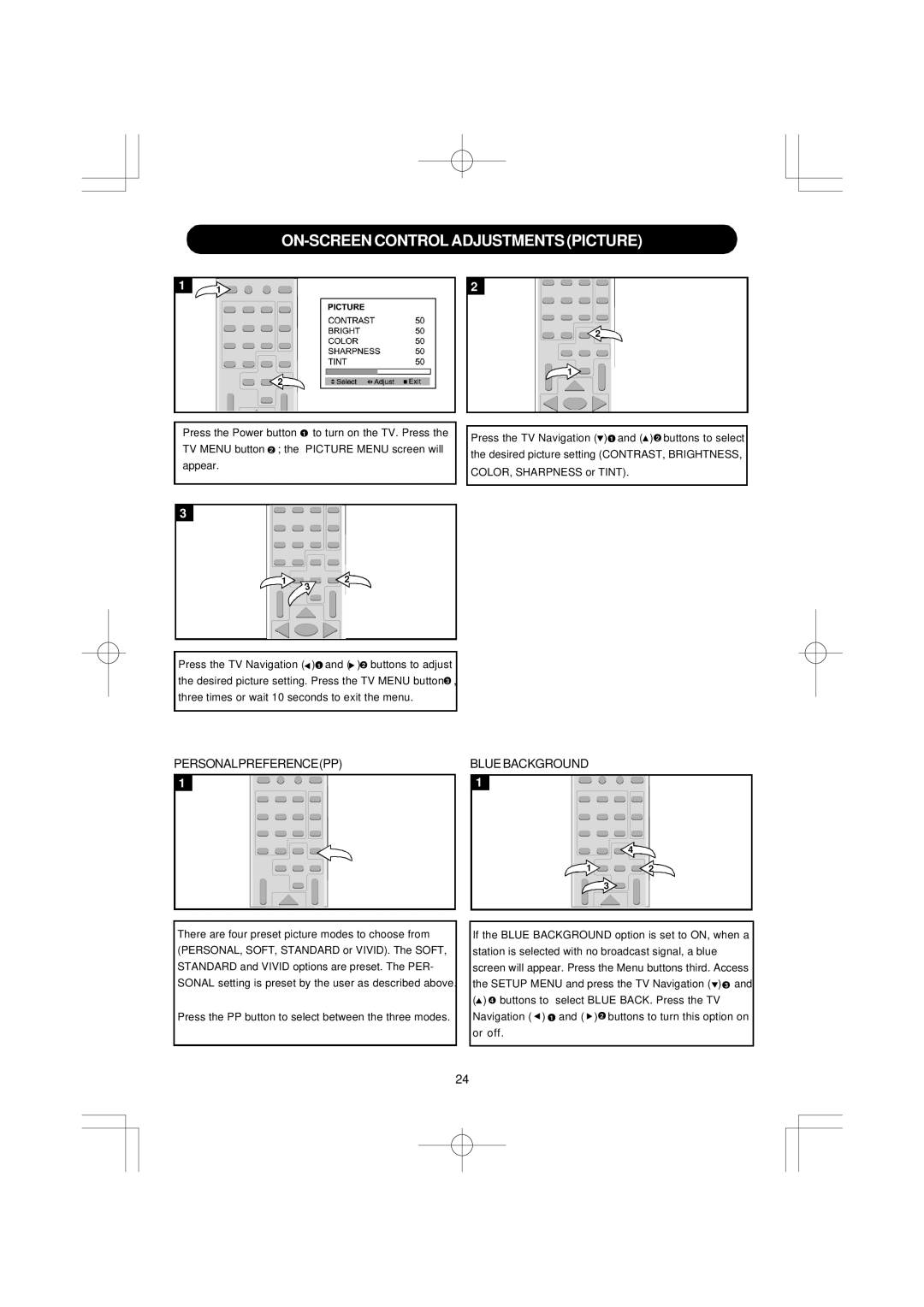 Emerson SB351 owner manual ON-SCREEN Control Adjustments Picture, Personalpreferencepp 