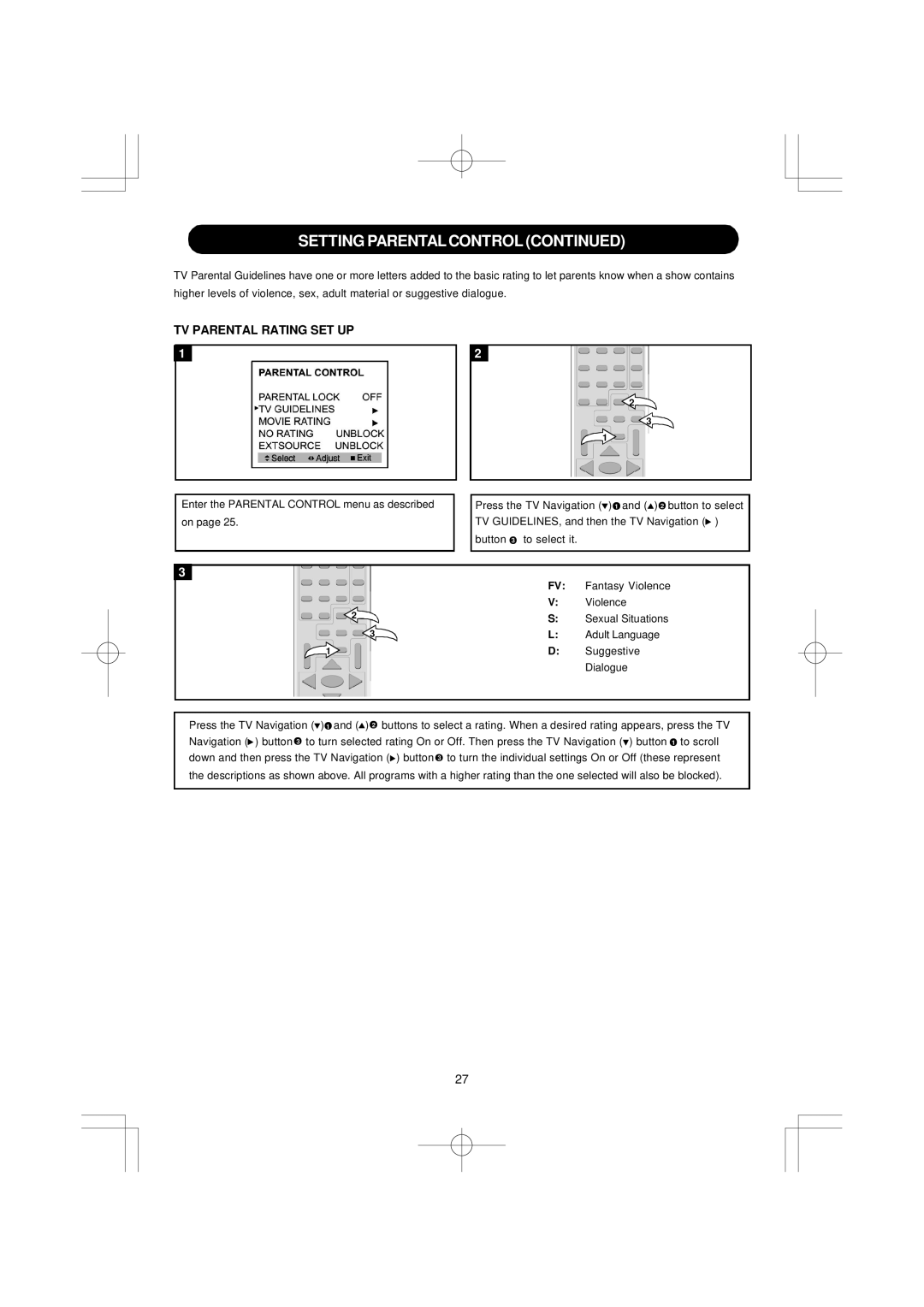 Emerson SB351 owner manual TV Parental Rating SET UP 