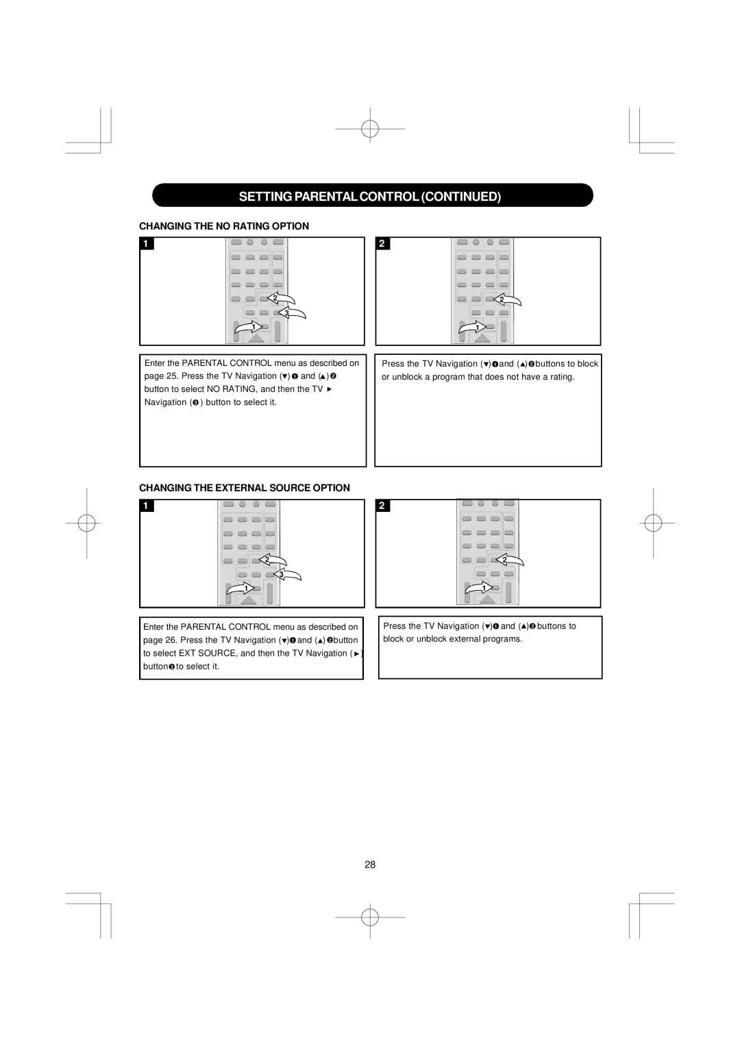 Emerson SB351 owner manual Changing the External Source Option, Changing the no Rating Option 