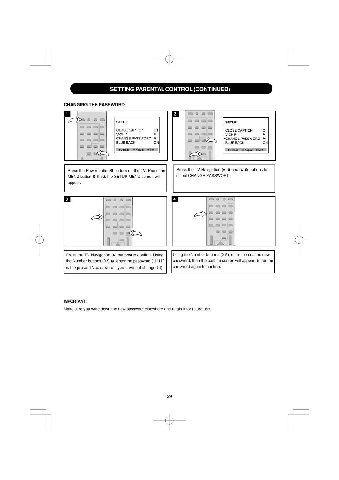 Emerson SB351 owner manual Changing the Password 