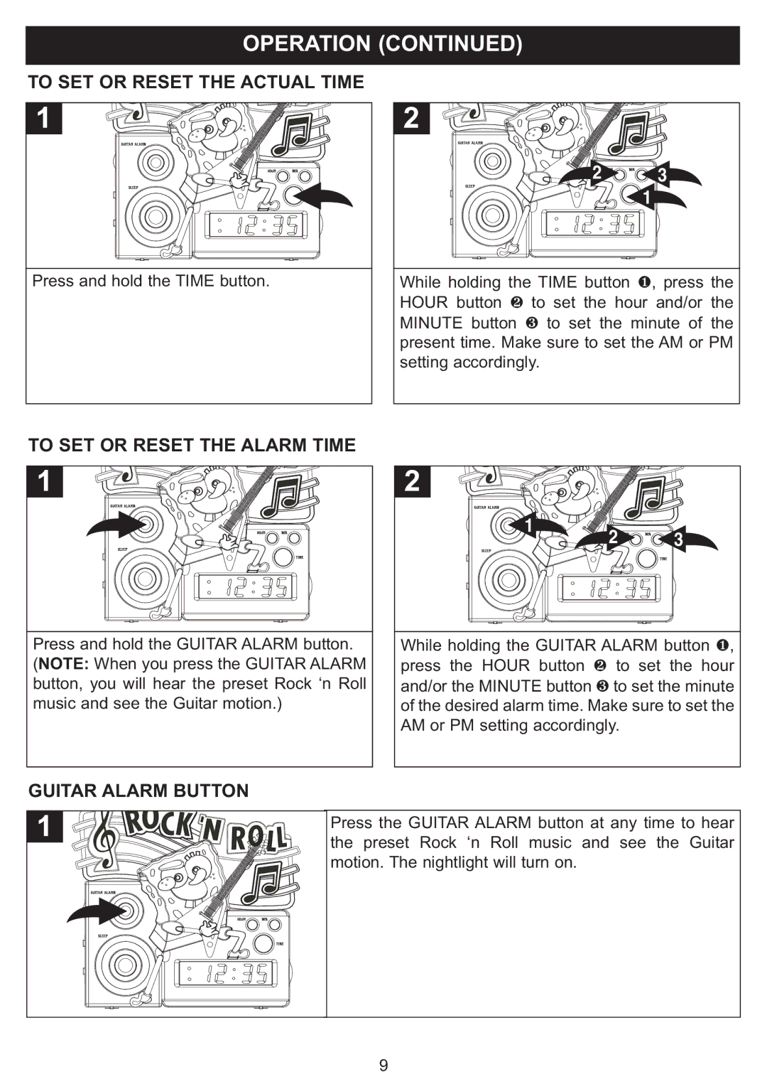 Emerson SB816 owner manual To SET or Reset the Actual Time, To SET or Reset the ALA RM Time, Guita R a Larm Button 