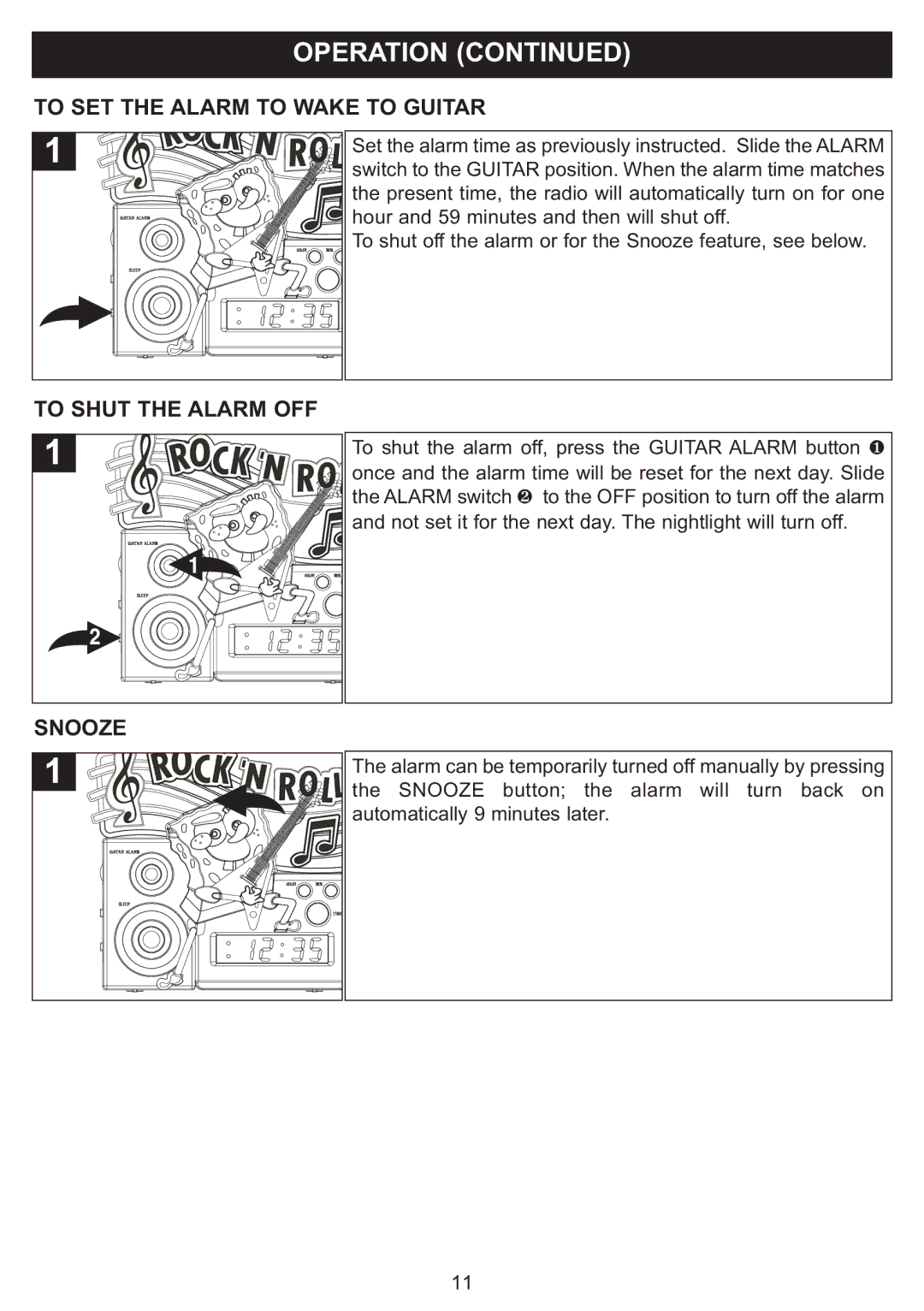 Emerson SB816 owner manual To SET the Alarm to Wake to Guitar, To Shut the Alarm OFF, Snooze 